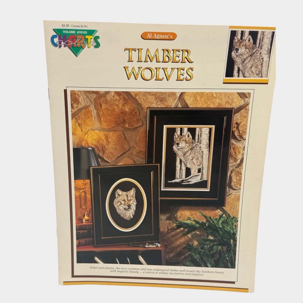 Al Agnew Timber Wolves Cross Stitch Leaflet Color Charts 10103 Wolf Vintage 1992